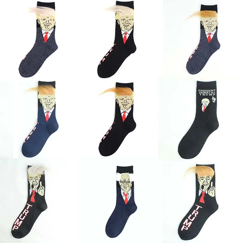 President Donald Trump Spoof Funny Socks Men Women Character Abstract 3D Fake Hair Trump Crew Sokken Homme