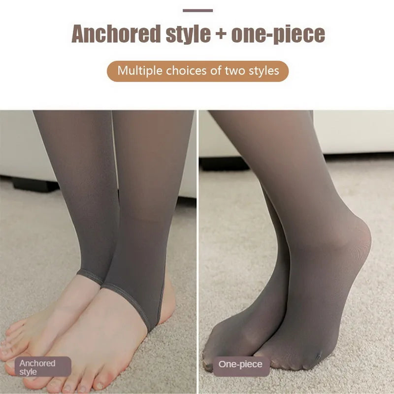 Women Thermal Leggings Winter Warm Elastic Translucent Pantyhose Female Fleece Thermal High Waist Slim Thicken Tight Pants