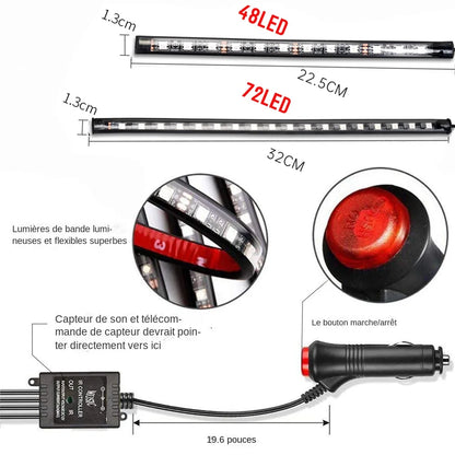 Kit néon LED intérieur pour voiture : éclairage RGB, télécommande, app, contrôle musical