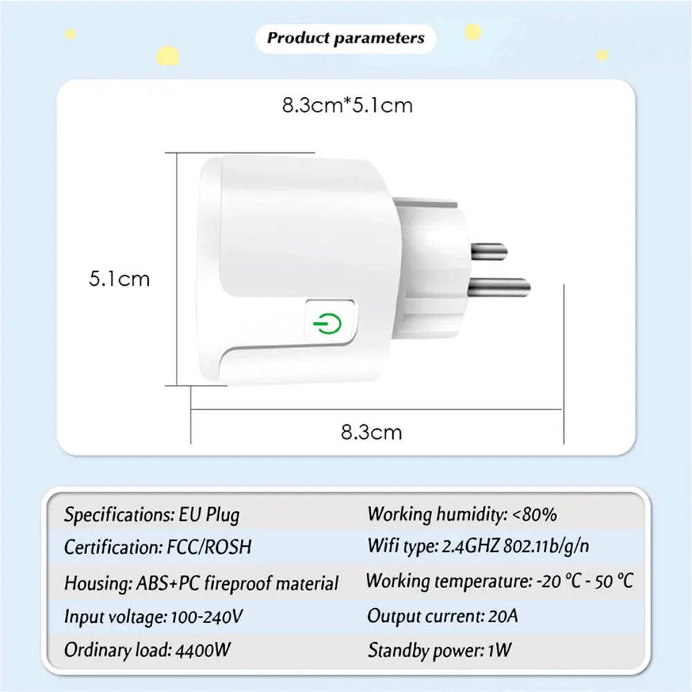 Prise intelligente EU 16A/20A Wifi, Alexa, Google Home, contrôle vocal, connecté