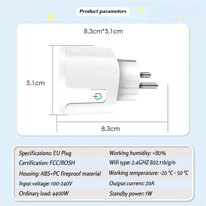 Prise intelligente EU 16A/20A Wifi, Alexa, Google Home, contrôle vocal, connecté