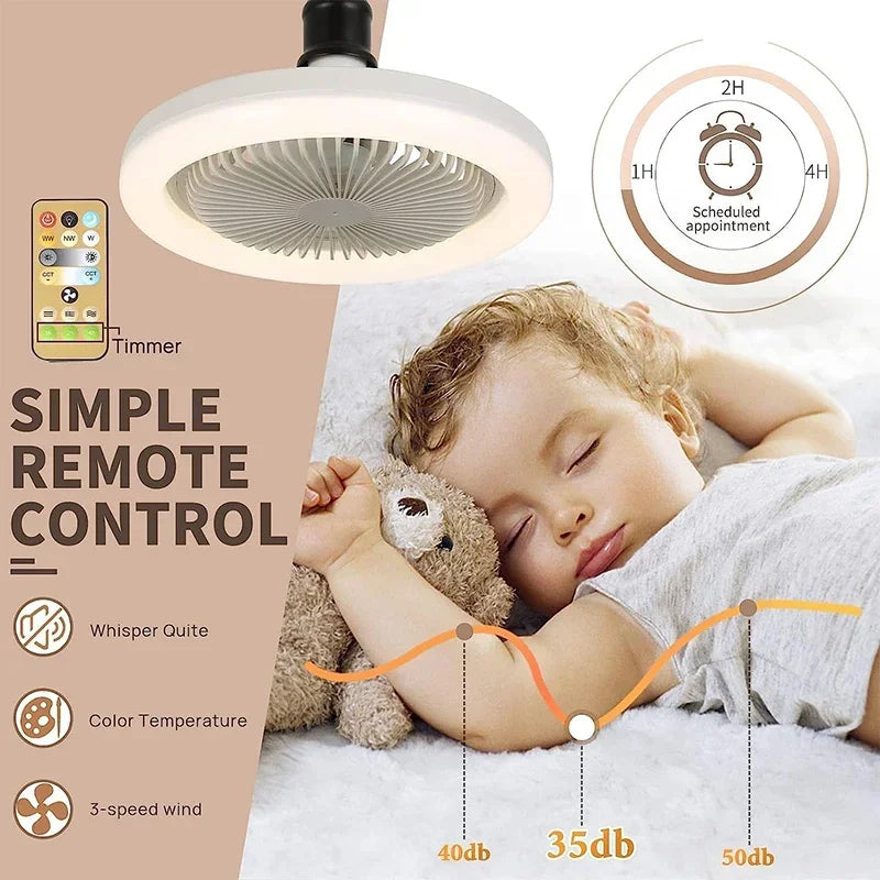 Ventilateur plafond intelligent 3-en-1 télécommande éclairage E27 chambre salon