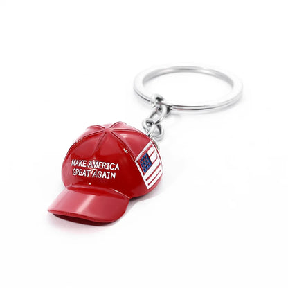 Trump Red Hat Pendant Keychain American Flag Hat Make America Great Again Metal Key Chain for Men Mesh Cap Car Key Ring Jewelry