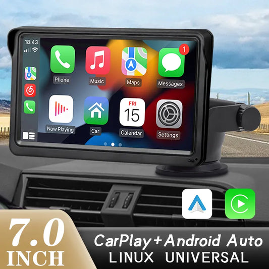 Lecteur vidéo multimédia portable 7" CarPlay Android Auto avec USB caméra arrière