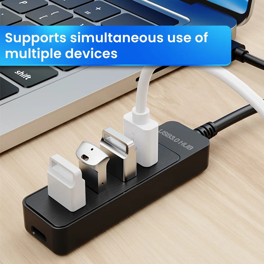 Hub USB 3.0 haute vitesse 4 ports avec adaptateur, expandeur multi-USB pour PC