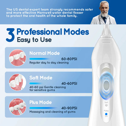 Water Dental Flosser Teeth Picks 4 Jets 3 Modes Portable Cordless D52 Water Flosser for Teeth Cleaner IPX7 Waterproof Oral Picks