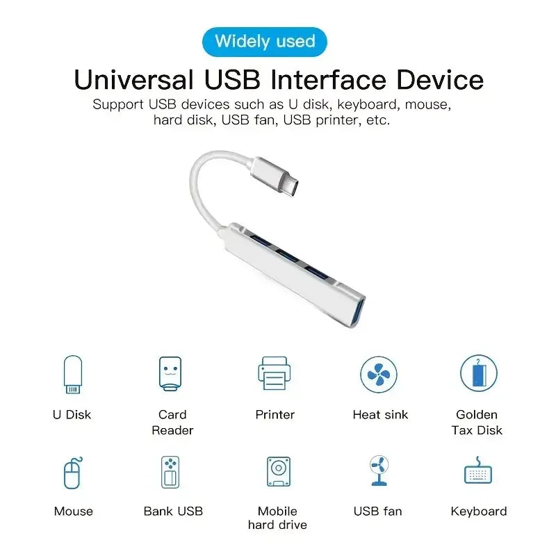 Hub USB 3.0 4 ports haute vitesse type C pour PC, 5Gbps