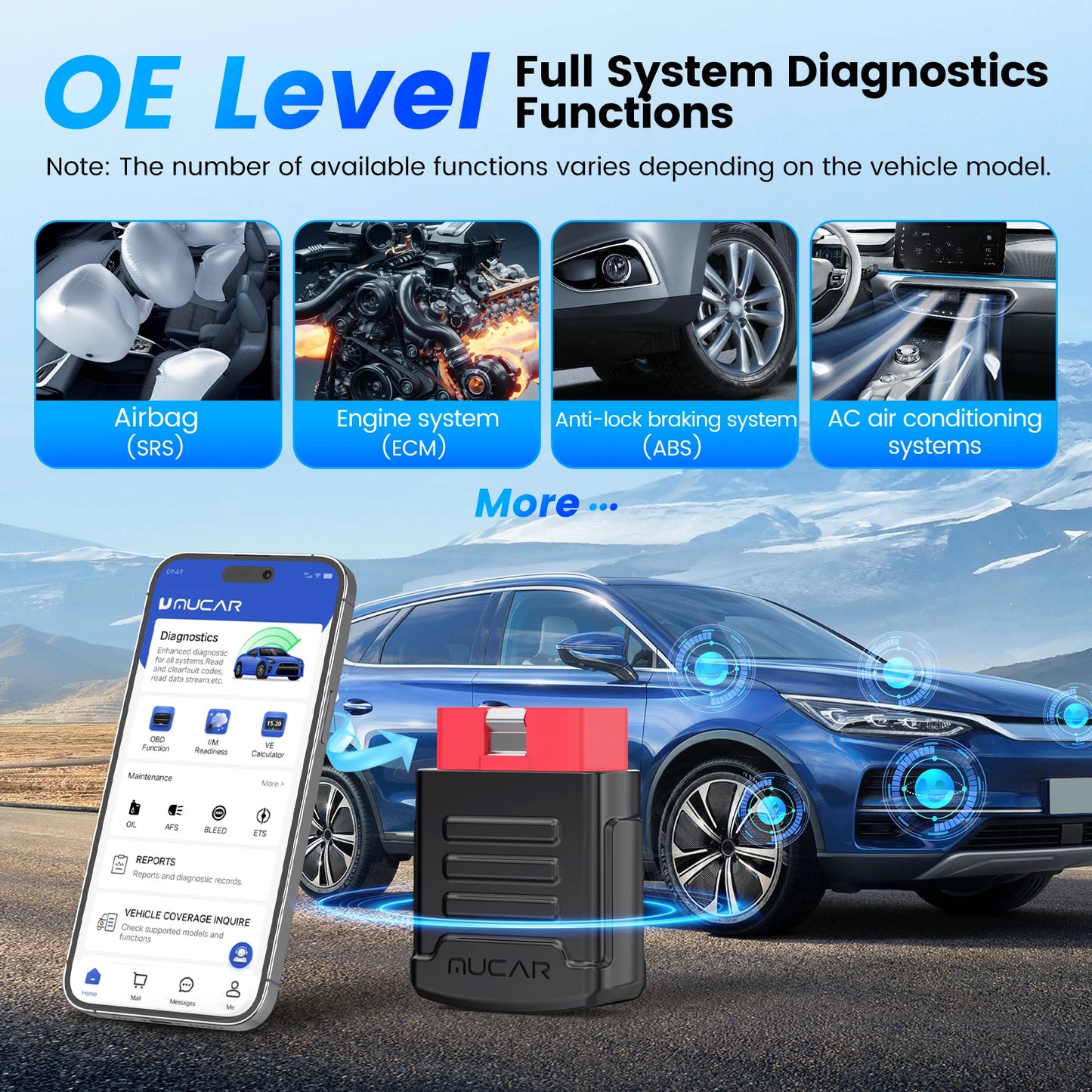 Outil diagnostic OBD2 Bluetooth, système complet, réinitialisation, lecture codes, toutes voitures.