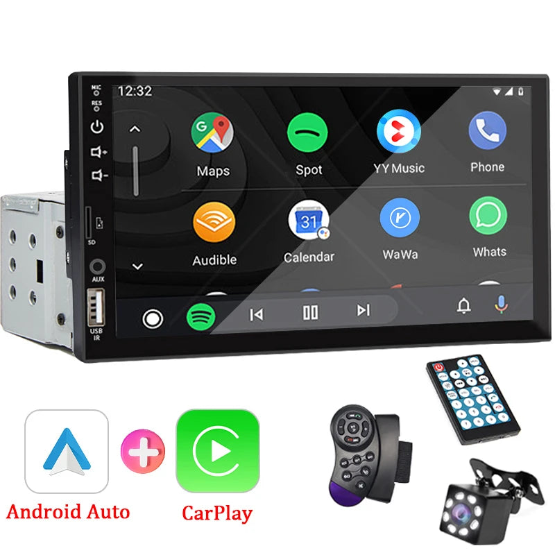 Autoradio 7", Carplay, Android Auto, écran tactile HD, FM, Bluetooth, MirrorLink.