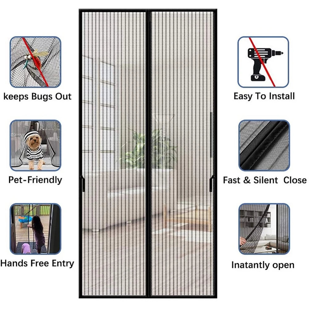 Rideau de porte magnétique sans perçage : Protection contre les moustiques et les insectes. Fermeture automatique. Ventilation domestique.