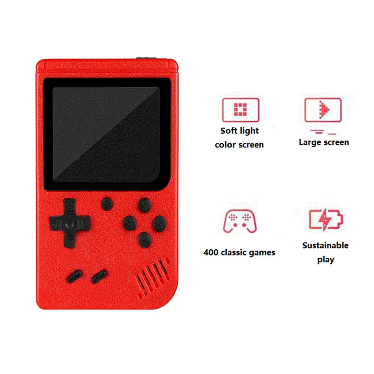 A Red Retro Classic Games Children's Handheld Small Game Console With 400 Game Charging Can Be Connected To The TV